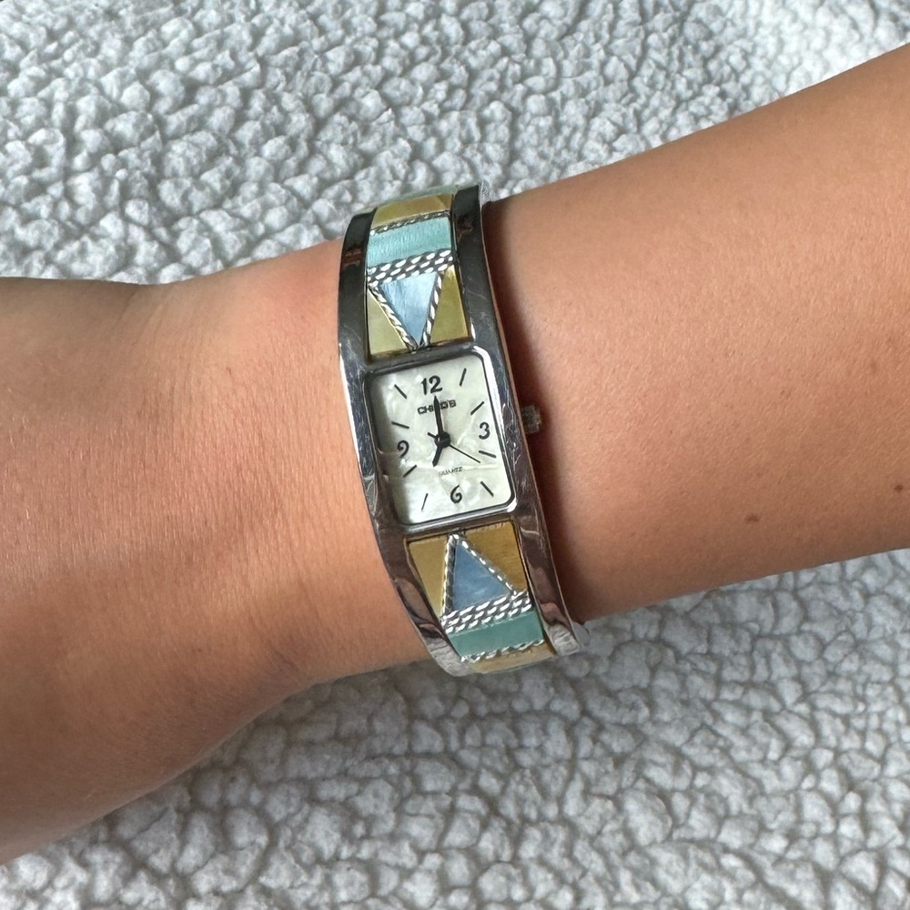 Chicos Silver and Blue Geometric Women's Bracelet Watch!